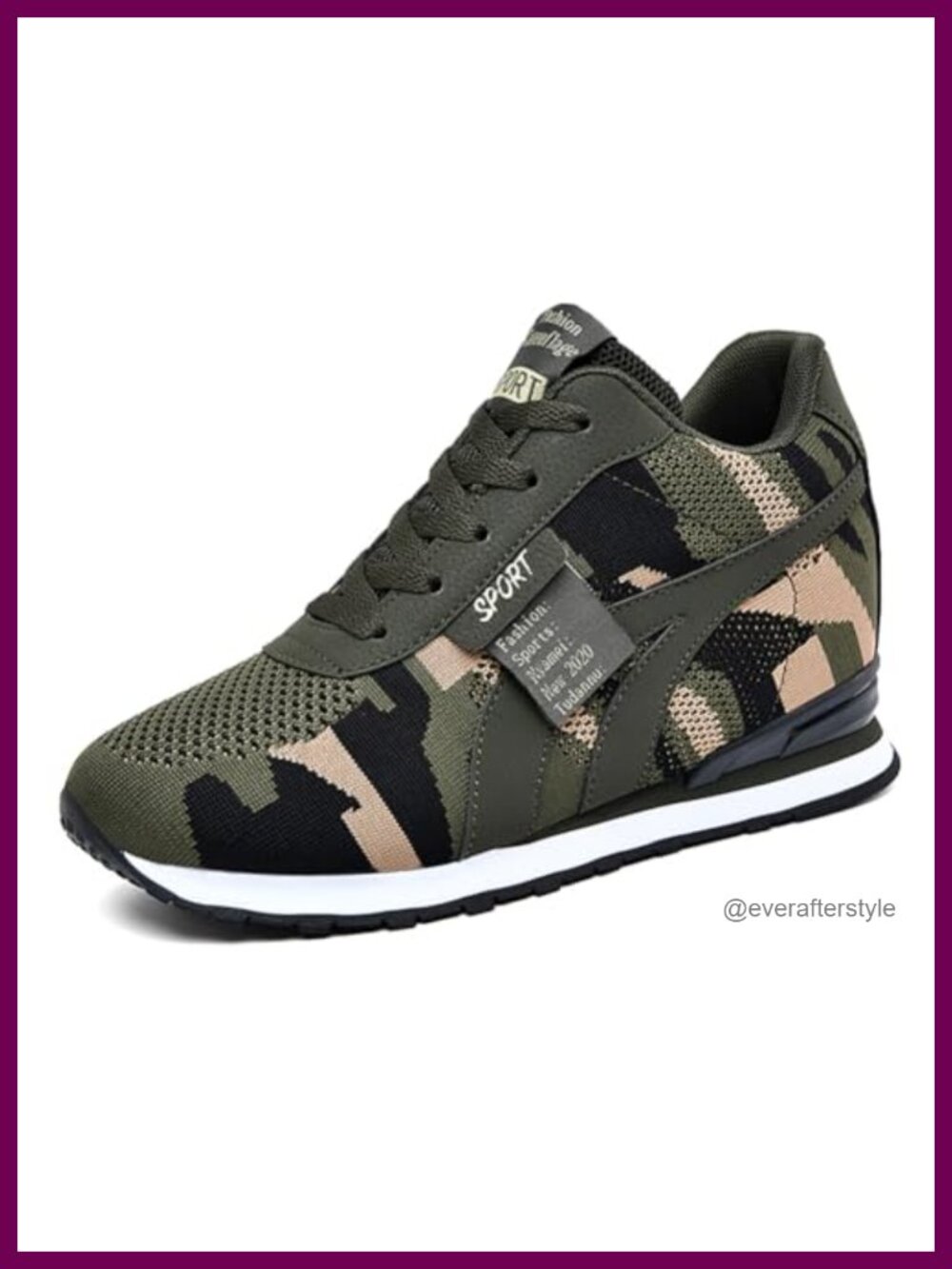 Women's Camouflage Platform Sneakers Hidden Wedge Mesh Lace-Up Casual Walking